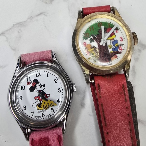 Lorus Other - Vintage Woody Woodpecker Swiss Wind Up Watch & Lorus Minnie Mouse Disney Lot